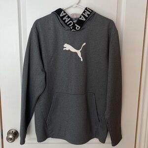 Puma Training Hoodie Grey with White Logo and Black Branded Hood Trim Men’s L